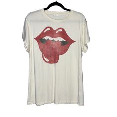 Madeworn Rolling Stones Tongue Tee Size M Euc, No Flaws, Please Note Madeworn T-Shirts Are Made To Look Vintage And Have Some Light Intentional Distressing Off-White Colorway Classic Rolling Stones "Tongue" Symbol Unisex, Classic Fit True To Size Handmade In Los Angeles 100% Cotton Msrp: $175 Approx Measurements Lying Flat: 20" Across Underarms 28" In Length @ Shopthriftinthecity On Ig Look Vintage, Rolling Stones, To Look, That Look, Design Ideas, Angeles, Womens Tops, Off White, Tops & Tees