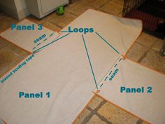 the instructions for how to make a dog bed on top of a tile floor in front of a dishwasher