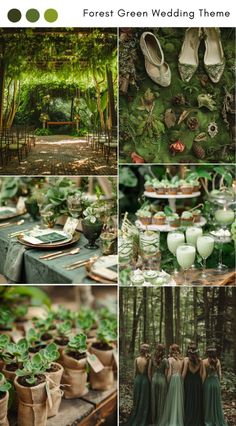 the green wedding theme is perfect for an outdoor ceremony