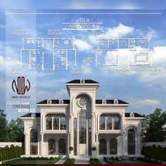 an architectural rendering of a large white house