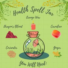 Spell Jars For Health, Sickness Spell Jar, Healthy Spell Jar, Health Spell Jars Recipes, Simple Spell Jars Recipes, Health Spells Magic, Spell For Health For Others, New Year Spell Jar, Health Jar Spell