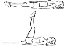 a woman doing the lying leg raise / lift with her legs spread out in front