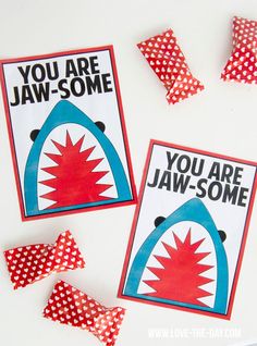 two cards with red and white polka dots on them, one says you are jaw - some