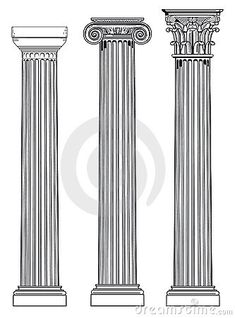 three different types of columns in the style of ancient greek architecture stock photo - image