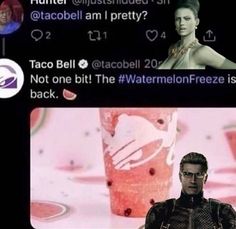 two people on cell phones, one with texting and the other with an image of watermelon freeze is back