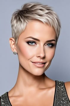 Layered Short Pixie Haircut, Short Pixie Hairstyle Women Over 50, 2024 Pixie Cut, Bridgerton Hairstyles, Modern Pixie Haircut, Short Blonde Pixie Cut, Pixie Hair Cuts, Funky Pixie Cut