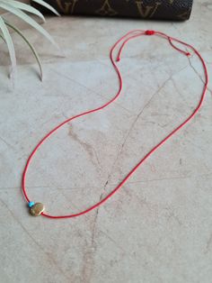 14k Gold Plated Disc Charm Red String Necklace Handmade Dainty Blue Beaded Adjustable Red Cord Choker Jewelry - Etsy UK Cord Choker, Jewelry Diy Ideas, String Necklace, Red Beaded Necklaces, Jewelry To Buy, Bead Sewing, Choker Jewelry, Number 9, Red String