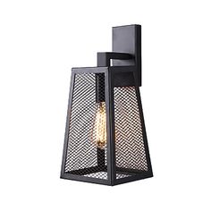 an outdoor wall light with a caged design