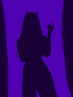 the silhouette of a woman with horns on her head is shown in front of a purple background