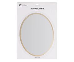 the magnetic mirror is packaged in a white package with gold trim and an adhesive sticker