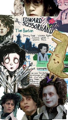 collage of the characters from edward scissor and tim burton