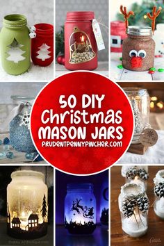 DIY Christmas decorations using mason jars, featuring painted treat jars and illuminated centerpieces, perfect for creating festive accents and heartfelt gifts to spread holiday cheer. Mason Jar Decorating Ideas, Christmas Mason Jar Crafts, Mason Jar Lids Ornaments, Holiday Mason Jar, Christmas Mason Jars Diy