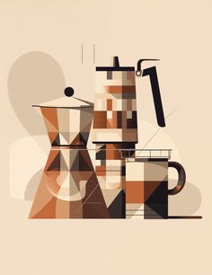 an abstract coffee pot with geometric shapes on it's sides and the top part of its lid