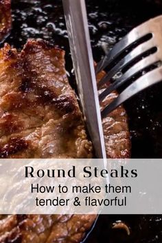 Juicy seared bottom round in cast iron skillet. Tender sliced with melted butter baste. Round Steak Marinade, Tenderized Round Steak Recipes, Beef Round Steak Recipes, Bottom Round Steak Recipes, Beef Bottom Round Steak, Round Steak Recipe, Top Round Steak Recipes, Round Steaks, Tenderized Round Steak