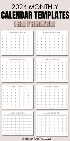 monthly calendar templates 2024 Printable Calendar Free, Calander Printable, Free Monthly Planner, 2024 Monthly Calendar, Calendar Design Template, Undated Monthly Planner