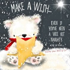 a white teddy bear holding a star in the snow with a christmas message below it