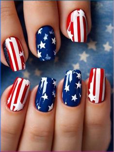 Browse gorgeous Valentine's Day nails with romance and heart-shaped themes to make your nails look amazing. Pink nails, red nails and Valentine's Day nail art. Simple Short 4th Of July Nails, Short 4th Of July Nails, Free Style Nails, 4th Of July Nail Ideas, Korean Nail Designs, 4th Of July Nail, Acrylic Nails Almond Shape, Long Gel Nails