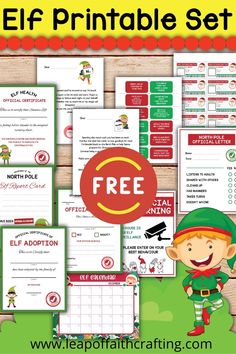 the elf printable set is shown with instructions