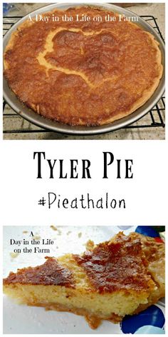 two different types of pies with the words tyler pie written on top and bottom