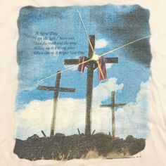 Vintage 90s Jesus God T-Shirt Three Crosses Logo A New Day Christian Bible Verse Made In USA Single Stitch Graphic Tee Size XL Has stains and spots on the shoulder area and down the front all over as shown see all photos. BUY IT NOW! Please feel free to ask any questions you have about this item, I am here to make sure you are happy with your purchase. #U1 Jesus T Shirt, Vintage Christian Shirts, Christian Graphic Tees Design, Bible Graphic, Tee Graphic Design, Jesus T Shirts, Graphic Clothes, Bible Graphic Design, Graphic Design T Shirt