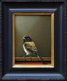 a painting of a bird sitting on a table