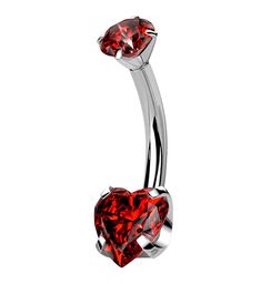 a red heart shaped jeweled belly ring on a white background with clippings