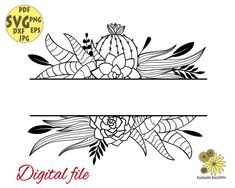 two black and white floral designs with the words digital file