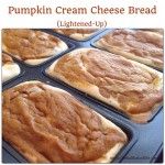 pumpkin cream cheese bread in a muffin pan with the words, lightened - up