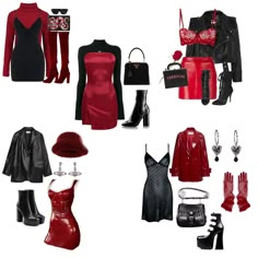 Rich Alternative Aesthetic, Red Black Concert Outfit, Card Themed Outfit, Goth Gf Outfits, Villian Era Outfits, Ahs Inspired Outfits, Aries Style Outfits, Black And Red Concert Outfits, Devilcore Outfits