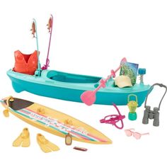 a toy boat with life vests and accessories