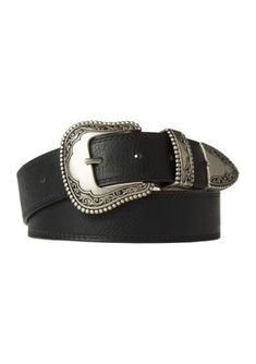 Crafted out of smooth leather, this belt from Vince Camuto boasts a stunning western-style buckle. | Vince Camuto Women's 40 Millimeter Western Buckle Belt, Black, Large Western Buckles, Belt Black, Buckle Belt, Western Style, Vince Camuto, Smooth Leather, Western Fashion, Belt Buckles, Women's Accessories