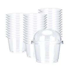 clear plastic cups with lids are stacked up on top of each other and the words 50 pack