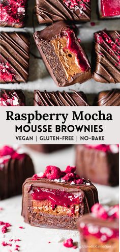 raspberry mocha mousse brownies with chocolate frosting on top