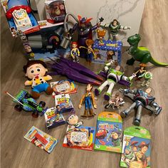 various toy figures and toys on the floor