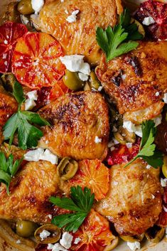 chicken, tomatoes and olives with feta cheese on top