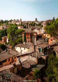 an aerial view of some buildings and trees