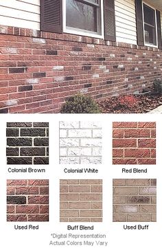 brick siding colors and their names on the side of a house with different types of bricks