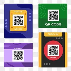 four different colored cards with qr code on them, including one for each card