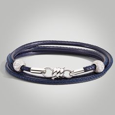 The light of diamonds and 18kt white gold shines even brighter on the blue leather of the new Nodo bracelet. Hot Jewelry, Blue Leather, The Light, Rope Bracelet, My Jewellery, Diamonds, White Gold, Leather