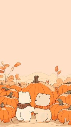 an image of a cartoon pumpkin patch with two bears