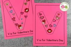 two valentine's day cards with the letter v on them