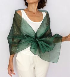 Oil Green Organza Hands Free Evening Shawl Pull Through Wrap - Etsy Turkey Bridesmaid Dress Coverups, Low Cut Outfit, Bridesmaid Wrap, Dress Topper, Evening Scarf, Bridesmaid Shawl, Evening Shawls, Dress With Shawl, Organza Fabric