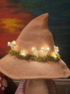 Hand made light up mushroom and crystal witch hat.  Real crystals and hand made mushrooms. This whimsical hat will brighten up your night. Mushroom Witch Hat, Mushroom Witch, Crystal Witch, Real Crystals, How To Make Light, Bucket Hats, Witch Hat, Light Up, Caps Hats