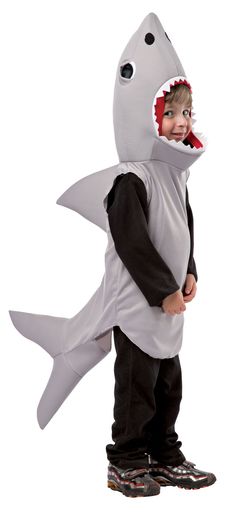 Rasta Imposta - Sand Shark Costume Look just like the most fearsome creature in the sea with this fun costume! Light gray polyfoam tunic has a dorsal fin on the back and a tail fin at the bottom. Your face is in the mouth opening rimmed with white jagged teeth. Good visibility! Just put on over your own clothes for a comfortable and easy costume with lots of impact! Fits children sizes 3T-4T. Includes: Tunic with Hood, Shoe Covers About Us Size Chart Policies Our Deals & Discounts Contact Us Abo Sand Shark, Shark Costume, Halloween Unique, Shark Costumes, Sharks Funny, Book Week Costume, Easy Costumes, Theatre Costumes, Book Week