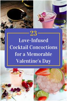 Collage of 4 valentine's day cocktails. Mocktail Recipe Valentines, Mocktail Valentine, Valentine's Cocktail, Cocktail Valentines Day, Mocktails, Cocktail Recipes, Falling In Love, Alcoholic Drinks