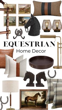 a collage of equestrian home decor items