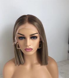 Short Bob Ash Blonde Lace Frontal Wig 100% Human Hair Brown Highlight 13x4 Straight HD Lace Front Bob Ash Blonde, Straight Bob, Brown Highlights, Hair Brown, Frontal Wig, Ash Blonde, Hd Lace, Lace Frontal Wig, Short Bob