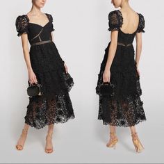 Please No Lowball, No Half Off New With Tags Attached Authentic. Available Sizes: Uk6/Us2, Uk10/Us6 Elevate Your Formal Wear This Season With The Self-Portrait 3d Flower Lace Tiered Dress. Expertly Cut From 3d Floral Lace, This Elegant Midi Dress Boasts A Fit And Flare Silhouette With A Sweetheart Neckline And Tonal Grosgrain Waistband. It Falls To A Tiered Midi Skirt And Is Complete With Puff Sleeves And A Lined Interior. Tonal Grosgrain Waistband It Falls To A Tiered Midi Skirt. Exposed Zip Fa Luxury Black Spring Dress, Luxury Black Dress For Spring, Luxury Black Midi Dress For Summer, Luxury Black Midi Dress For Spring, Blush Midi Dress, Elegant Midi Dress, Tulle Midi Dress, Tiered Midi Skirt, Elegant Midi Dresses