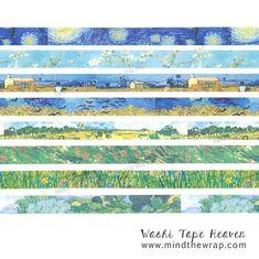 four different types of art work with the words, washi tape heaven and van gogh