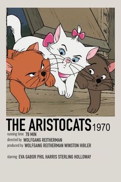 an advertisement for the aristoats 1970 with three cats and a cat on it